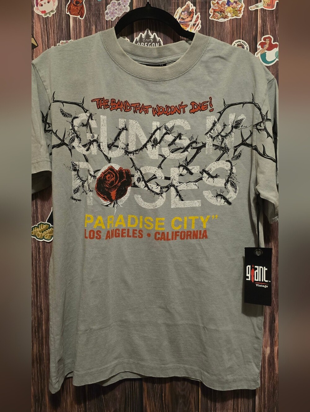 Guns N' Roses Paradise City Graphic Tee - Light Gray with Red & Yellow Accents